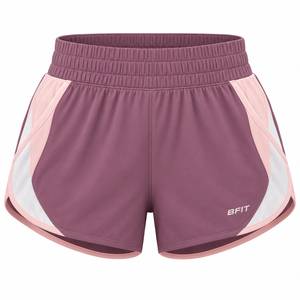 Shorts de course athlétiques pour femmes avec cordon de serrage, taille mi-haute élastique, en maille tissée à séchage rapide, côtés en maille unie, violet, rose, blanc - Product Image 1
