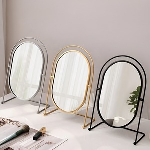 Fashion Art Deco <b>Metal</b> <b>Frame</b> Glass Portable Makeup Mirror for Bedroom & Dorm Desk-Wedding & Easter Decor - Product Image 1