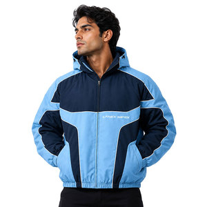 Men Waterproof Hooded Windbreaker <b>Jacket</b> Two Tone Blue Outdoor Rain <b>Jacket</b>, Lightweight <b>Zip</b> <b>Up</b> Sports Coat Casual Winter <b>Jacket</b> - Product Image 2