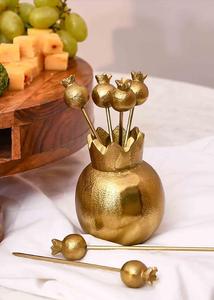 Set de Palillos para Aperitivos con Diseño de Granada Dorada |   Soporte Decorativo de Metal para Palillos de Frutas - Product Image 6