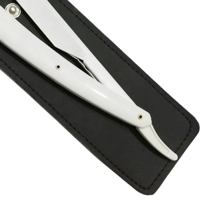 Navaja de afeitar Shavette de filo recto con mango de plástico blanco, marca privada, venta al por mayor de fábrica, con embalaje en bolsa - Product Image 4