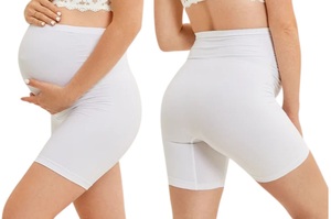 Custom Wholesale High Waist Maternity Yoga Shorts with Elastic Waist Closure Comfortable Pregnancy Shorts for Women with Pocket - Product Image 3