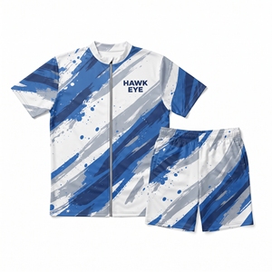 Ensemble deux pièces pour homme, haut à manches courtes zippé et short, 100% polyester, coupe classique, impression par sublimation, tenue décontractée d'été assortie - Product Image 6