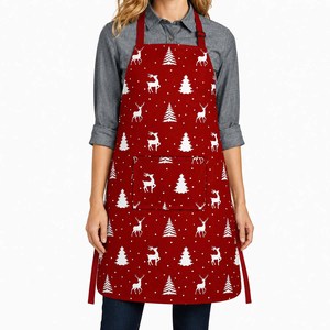 Red Color Christmas Printed Design <b>Kitchen</b> <b>Apron</b> Eco-friendly Lightweight 100% Cotton <b>Kitchen</b> Bib <b>Apron</b> for Christmas. - Product Image 1