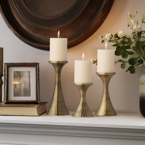 High Quality Brass Candle Stand Set of 3 Tapered Design Durable Metal Pillar Candle Holders for Home Wedding Party At Good Rates - Product Image 3