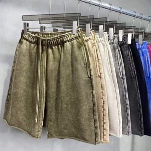Shorts d'entraînement en coton pour hommes, style hip-hop, anti-UV, avec cordon de serrage, teinture artisanale délavée à l'acide, vente en gros - Product Image 1