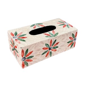 Caja de pañuelos rectangular de alta gama con incrustaciones de nácar y madera hecha a mano para decoración del hogar - Product Image 1