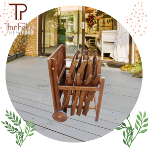 Wood Round <b>Dining</b> Table <b>Set</b> With 4 <b>Folding</b> Chairs Outdoor Garden Furniture Contemporary Design Durable Solid Wood Construction - Product Image 3