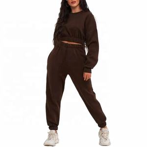 Hot Sale Fashion Streetwear Women Tracksuit 2 Piece Custom <b>Ladies</b> 100% Cotton French Fleece Women Crop Top Hoodie Set - Product Image 3