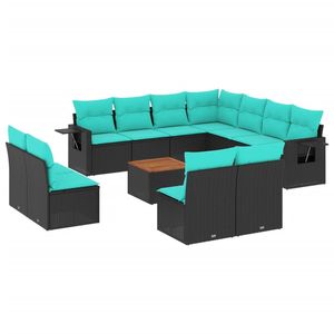 Ensemble de canapés de jardin en polyrotin noir 12 pièces avec coussins, collection de meubles de patio - Product Image 2