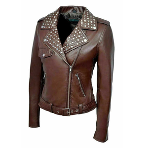New Amazing Quality Studded Leather Zipper Women <b>Biker</b> <b>Jacket</b> Women's Spikes New Motorcycle Slim Fit Genuine Leather <b>Jackets</b> - Product Image 4