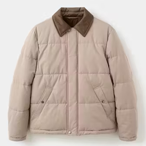 Chaqueta Acolchada Unisex Beige con Cuello Camisero Marrón, Corte Regular, Ropa de Invierno Informal, Cierre de un Solo Botón, Color Sólido - Product Image 1