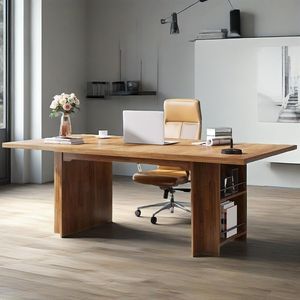 Modern Executive Office <b>Desk</b> 62.99-Inch <b>Large</b> Long Writing Table with Storage Shelves Computer <b>Desk</b> - Product Image 3