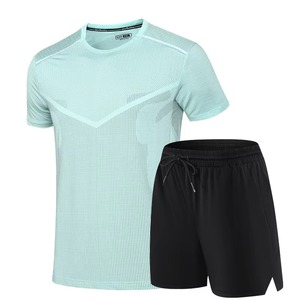 Newest Summer Men Sports Tracksuit Short Sleeve t Shirts Shorts 2 Pieces Round Neck Workout Gym Running <b>Set</b> Men - Product Image 6