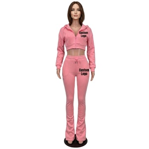 Custom Logo OEM Service Workout <b>Set</b> Personalized Logo Zip up Yoga Flared Pants Matching Loungewear Clothing Two Piece Suit - Product Image 2