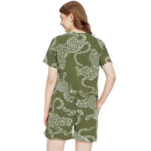 Trendy Stylish Green Animal Print <b>Lounge</b> <b>Set</b> Women's Short Sleeve Top and Shorts For Women Printed Co-ord Nightwear Outfit - Product Image 2
