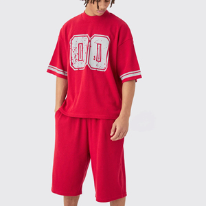 Men's Summer Casual Streetwear Clothing Set Custom Logo Oversized <b>Tshirt</b> Knitted Soft <b>Plain</b> Shorts 2-Piece Eco-Friendly 100% - Product Image 5