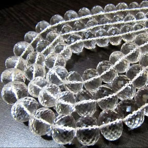 Perles en cristal de roche naturel, micro-facettées, taille 9 à 14 mm, brins gradués de 8 pouces - Product Image 1