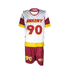 Uniformes de Lacrosse de Tela de Poliéster de Calibre Fino, Manga Corta, Cuello en V, Color Blanco Vino, Resistentes al Sudor - Product Image 1