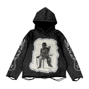 2024 Otoño/Invierno estampado personalizado Terry Chenille Sudadera con capucha de alta calidad ropa informal francesa estilo Hip Hop Rhinestone parche desgastado - Product Image 2
