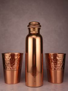 <b>Copper</b> Water <b>Bottle</b> With Lid And Cup Set Traditional Design Portable Drinkware Home Use - Product Image 2