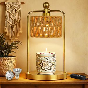 LANJO bohemian-style Rattan Candle Warmer with Metal Frame Electric Aroma Diffuser fo - Product Image 4
