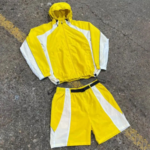 Ensemble de survêtement unisexe color block avec veste à capuche et short à cordon de serrage, respirant, léger, style sportif, idéal pour le printemps - Product Image 2