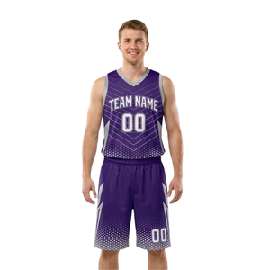 Ensemble de basketball à chevrons pour hommes, maillot sans manches à col en V et short ample imprimé, personnalisable avec le nom de l'équipe et le numéro du joueur - Product Image 1