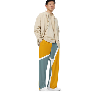 Pantalones Deportivos Geométricos con Bloques de Color para Mujer, Color Mostaza y Gris, Cintura Elástica, Leggings de Punto Elásticos de Longitud Completa para Todas las Temporadas - Product Image 2