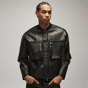 Chaqueta Utilitaria de Cuero Genuino para Hombre RAO CRAFT EXPORTS, Cuello Mao, Cremallera Oculta, Bolsillos Extra Grandes en el Pecho, Resistente al Viento, para Invierno - Product Image 1