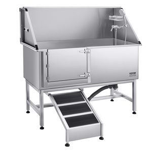 62-Inch Stainless Steel <b>Dog</b> Washing Station with <b>Ramp</b> PE Water Filter Board Faucet Showerhead Soap Holder Pet Grooming Tub - Product Image 1
