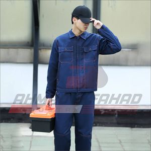 ชุดยูนิฟอร์มทำงานฤดูใบไม้ผลิ-ฤดูร้อนสำหรับโรงงานซ่อมรถยนต์ เสื้อเชิ้ตผ้าฟลีซถักสำหรับผู้ชาย ระบายอากาศได้ดี สวมใส่สบาย สีกรมท่า ทนทานต่อการสึกหรอ พร้อมเข็มเย็บ - Product Image 2