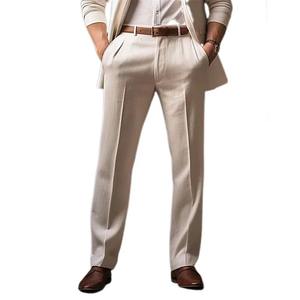 Pantalones de vestir formales blancos para hombre, de corte ajustado, de lujo, de alta calidad, elásticos, con patrón recto, tipo chino. - Product Image 2