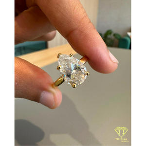<b>Oval</b> Cut VVS <b>Moissanite</b> <b>Engagement</b> <b>Ring</b> 925 Sterling Silver Gold Finish Luxury Wedding Jewelry For Women By Trisha Jewels - Product Image 3