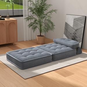 Convertible Corduroy Tufted Design Full Foam Support Foldable <b>Sleeper</b> Arc Pillow Compressed <b>Sofa</b> <b>Beds</b> Adjustable Lounge Chair - Product Image 2