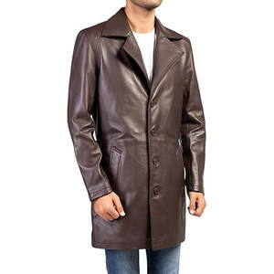 Manteau en cuir d'agneau véritable pour homme, col rabattu, fait main, anti-rides, rembourré de duvet de canard - Product Image 4