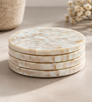Sous-verres ronds en mosaïque de coquille de nacre, faits à la main, en pierre naturelle, décoration de table, style méditerranéen, durables