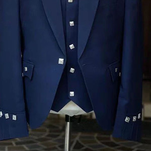 Veste Kilt Argyle en Laine Bleu Foncé pour Homme, Tenue Écossaise des Highlands, Vente en Gros, Fabrication Artisanale Personnalisée - Product Image 3