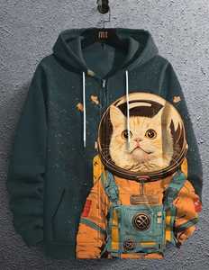 Sudadera con Capucha para Hombre, 100% Algodón, Estampado Digital de Gato Astronauta, Corte Regular, Ropa Casual de Invierno - Product Image 2