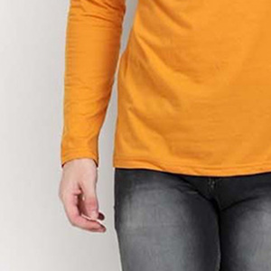 <b>Men's</b> O-Neck Long Sleeve Knitted Polyester Breathable Solid Color Casual <b>Top</b> with Logo Front Orange - Product Image 3
