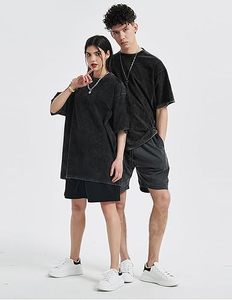 Camisetas Unisex Oversize de Algodón con Lavado Ácido y Estampado de Logo, Estilo Jersey Holgado para Verano, Tops Vintage Streetwear - Product Image 6
