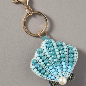 Beaded Seashell Keychain Ocean Style Shell Keyring Handmade Coastal Accessories - Product Image 1