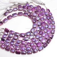 Perles rectangulaires facettées en pierre de lune violette naturelle de qualité supérieure, faites à la main, 8 pouces, 8x7, 9x11,5 mm, brin de pierres semi-précieuses
