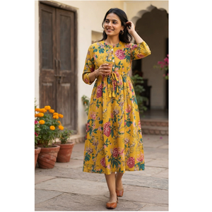 100% Cotton Bohemian <b>Maxi</b> <b>Dress</b> for Women Fancy Floral Printed <b>Dress</b> Fit & Flare <b>Maxi</b> <b>Dress</b> Bulk India Export at Low Price - Product Image 1