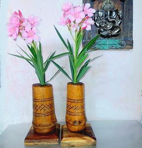 Florero de Bambú Natural Moderno, Estilo Art Deco, Soporte Floral de Madera Tallada, Redondo, de 4 a 6 Pulgadas de Diámetro, para Decoración del Hogar - Product Image 3