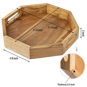 ถาดเสิร์ฟไม้ไผ่แบบเรียบง่ายสไตล์วินเทจถาดกลมสำหรับกาแฟหรือออตโตมันสำหรับตกแต่งบ้านบนโต๊ะอาหาร - Product Image 3