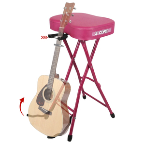 Taburete de Guitarra con Marco Metálico de 5 Núcleos, Asiento Acolchado de 3.15 Pulgadas, Plegable, Resistente, con Reposapiés Integrado y Soporte para Guitarra - Product Image 1