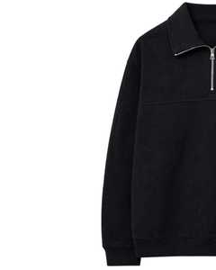 Men's <b>Black</b> Quarter Zip Fleece Sweatshirt Regular Fit Solid Color Casual Turn-down Collar Autumn Wear - Product Image 4