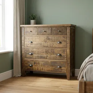 Commode rustique en bois massif avec 6 tiroirs, armoire de rangement antique pour chambre à coucher, meubles de maison - Product Image 4