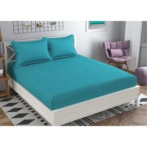 220TC Hotel <b>Bed</b> Sheet Set Queen Size 1 <b>Bed</b> Sheet + 2 Pillow <b>Covers</b> Stripe Cotton Bedding for Home or Hotel - Product Image 1